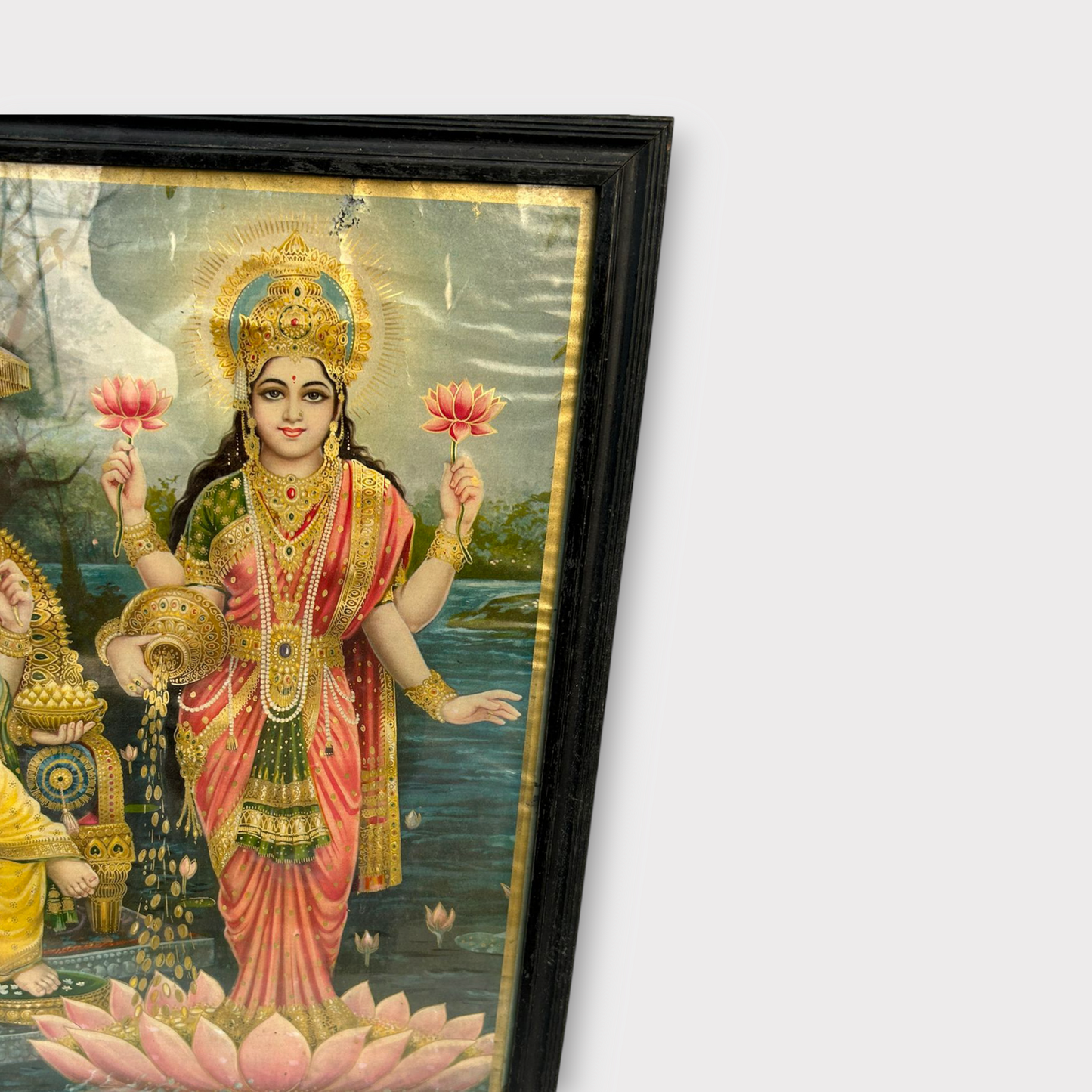 Vintage Hindu God Ganesh, Goddess Laxmi Print Framed