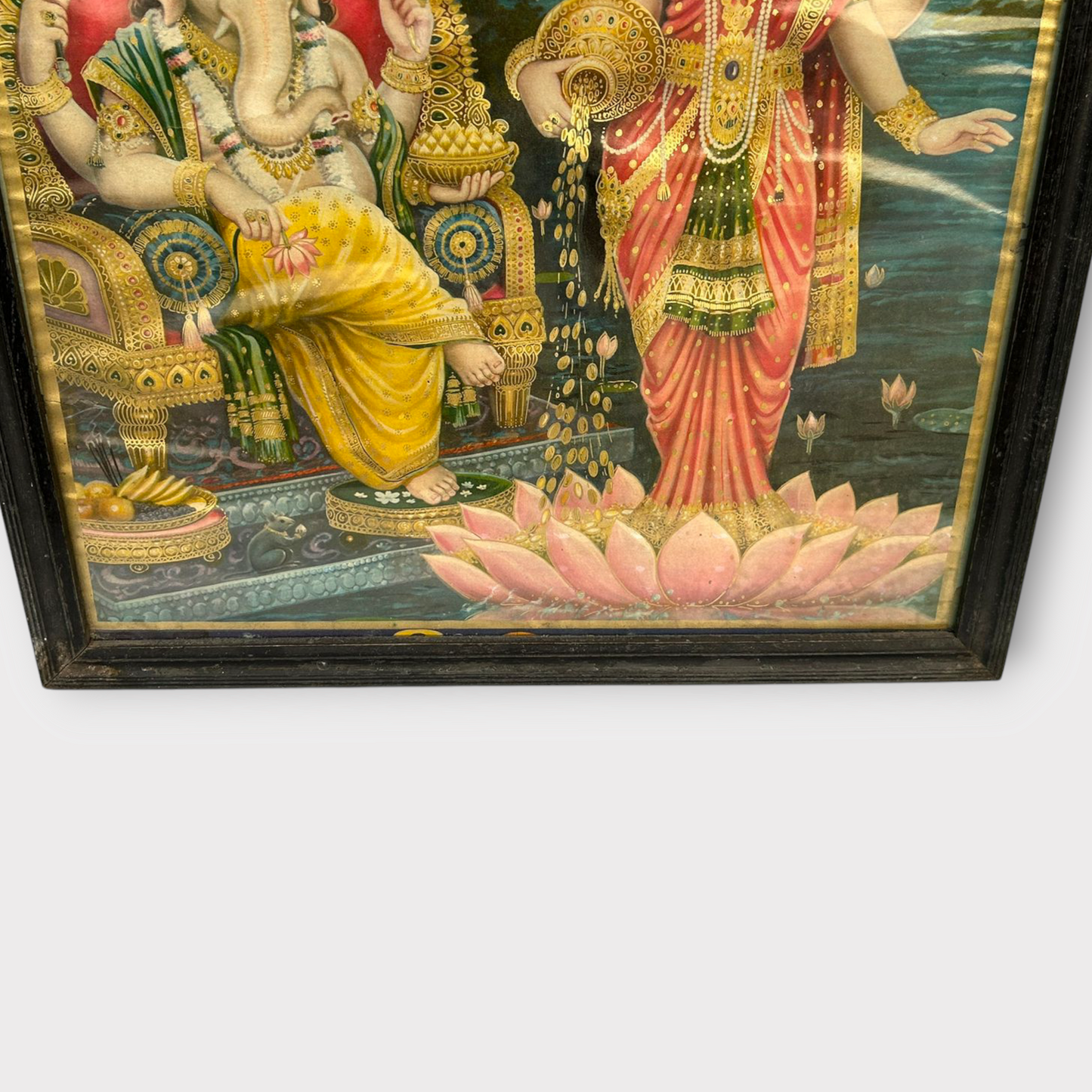 Vintage Hindu God Ganesh, Goddess Laxmi Print Framed