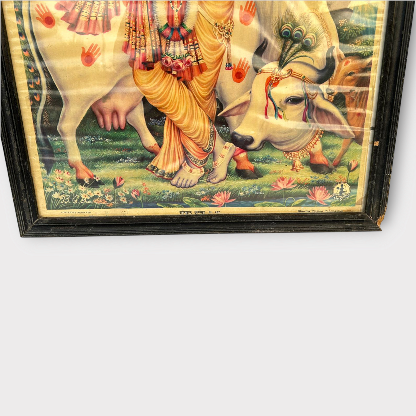 Vintage Hindu God Krishna Print Framed