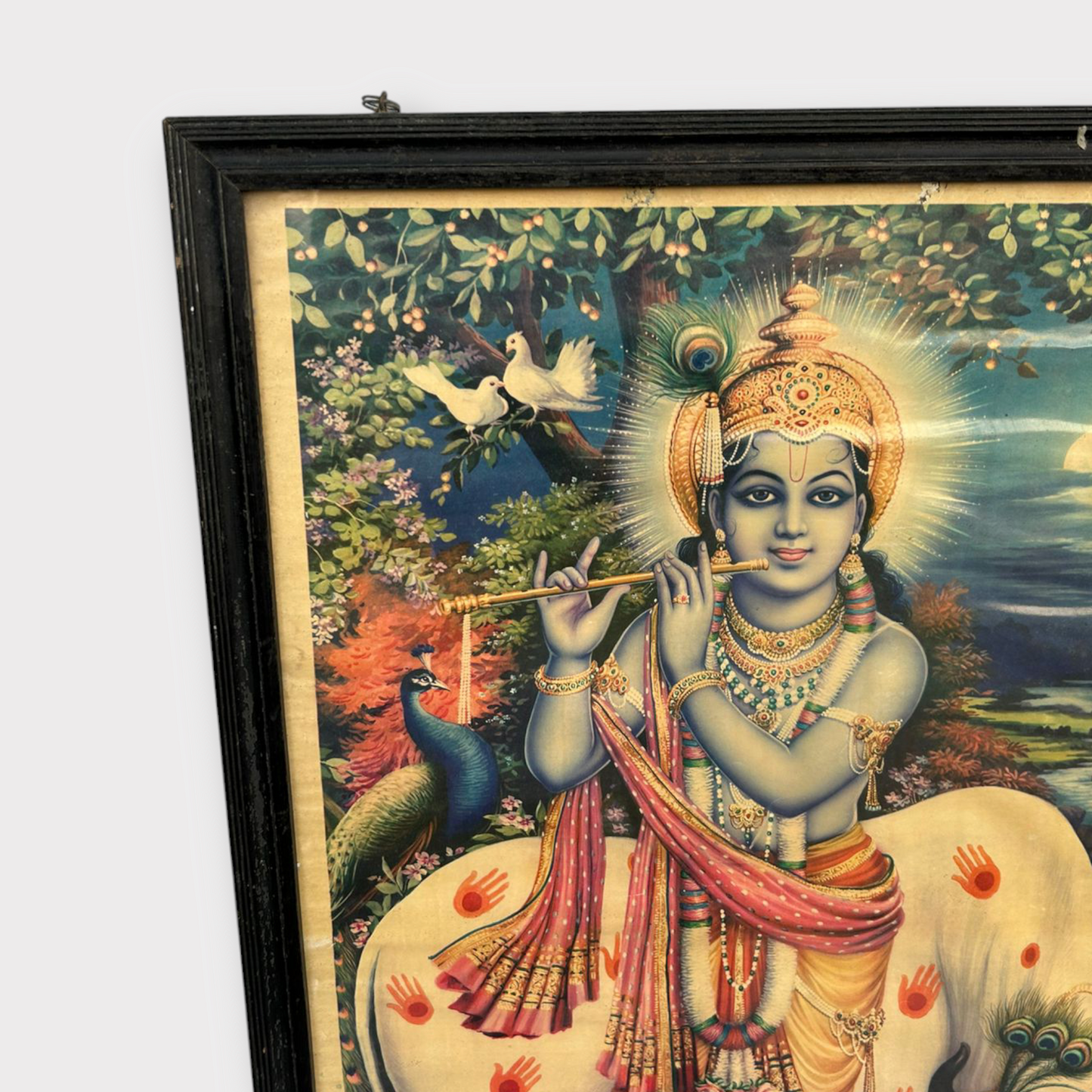 Vintage Hindu God Krishna Print Framed