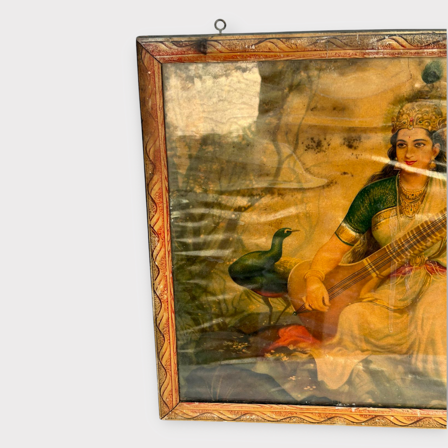 Vintage Hindu  Goddess Saraswati Print Framed