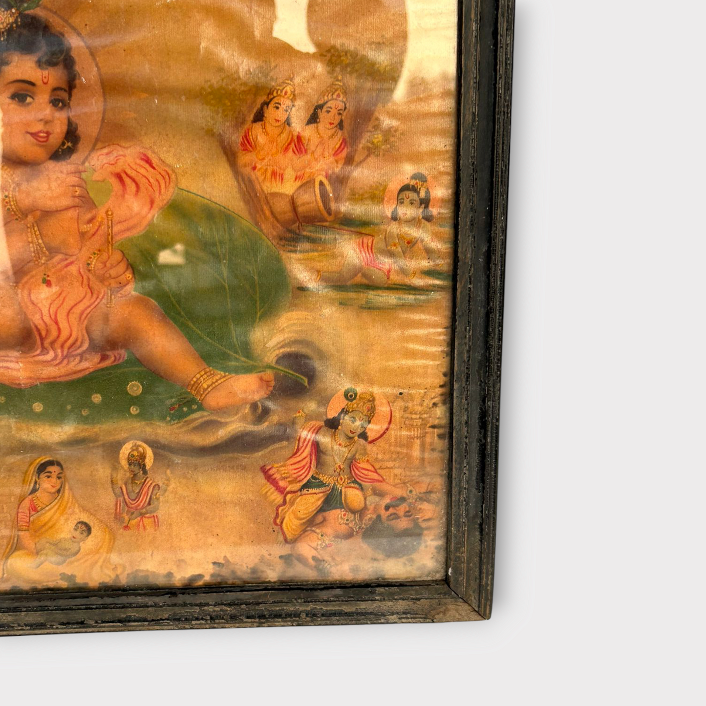 Vintage Hindu God Krishna Print Framed