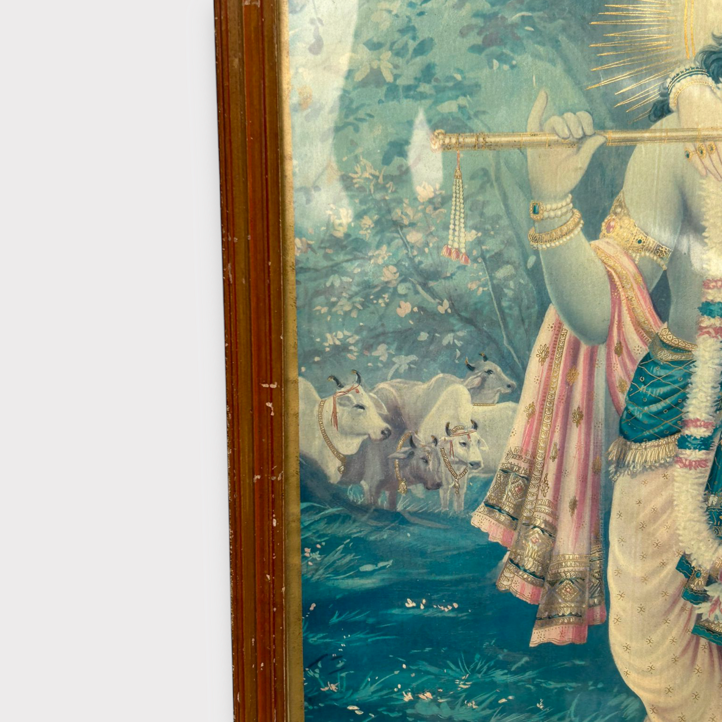 Vintage Hindu God Krishna Print Framed