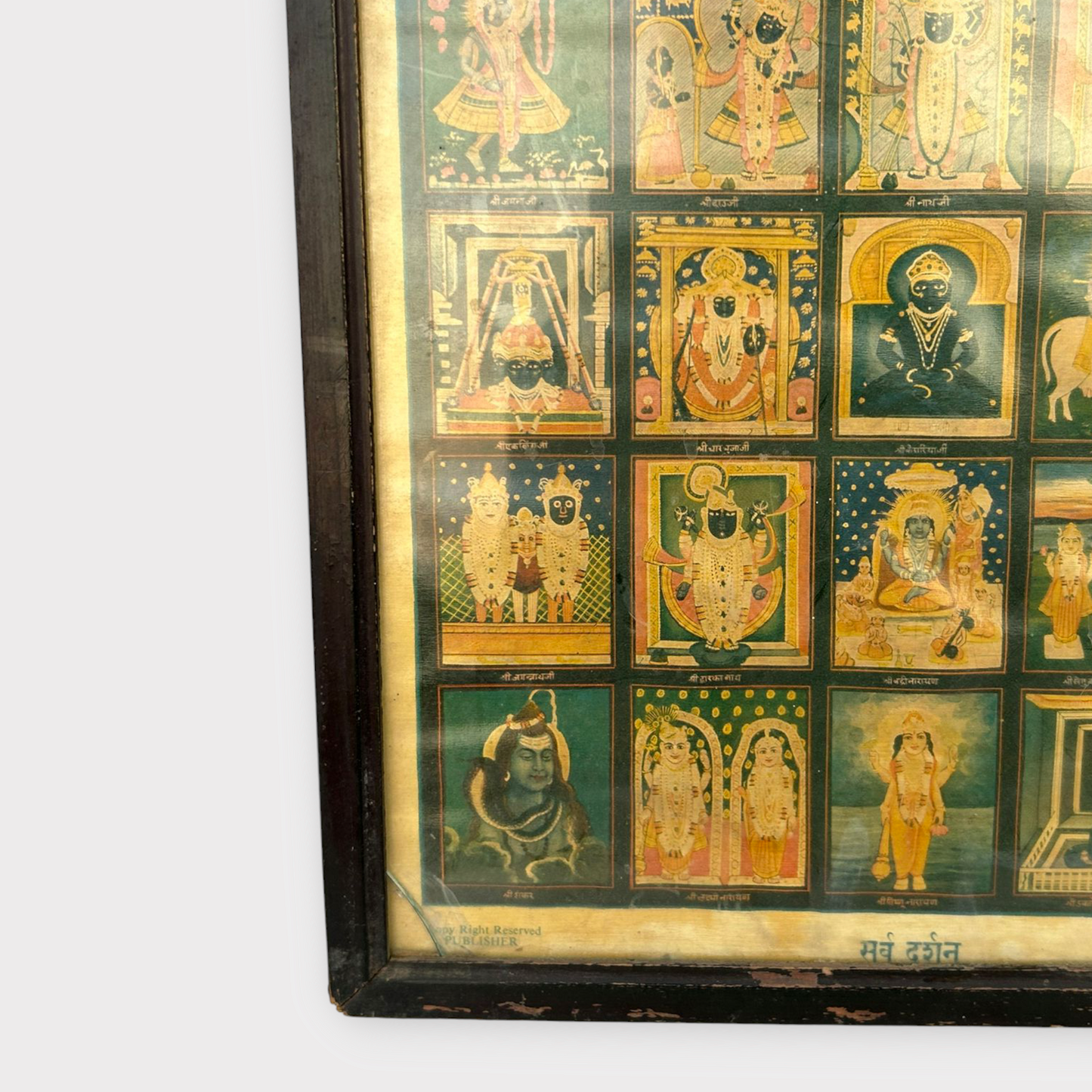 Vintage Hindu Religious  Litho Print Framed