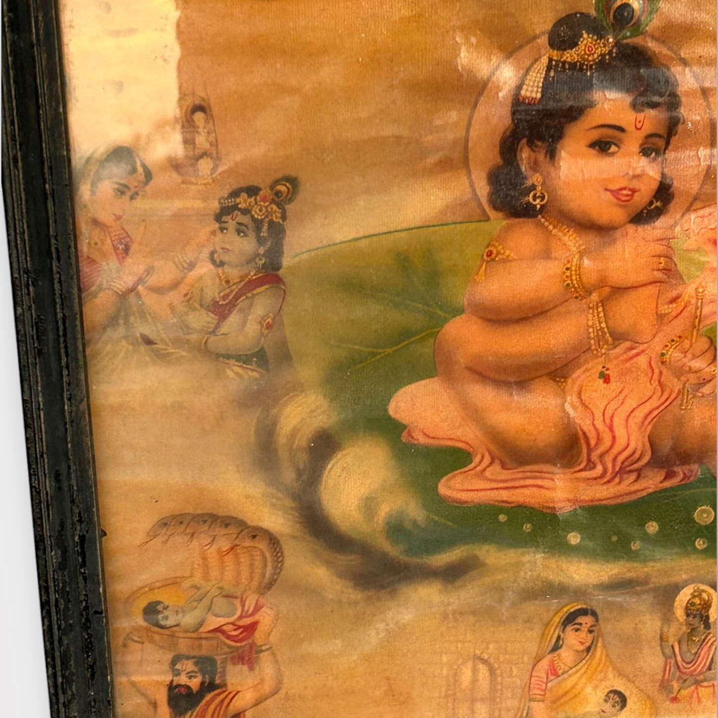 Vintage Hindu God Krishna Print Framed