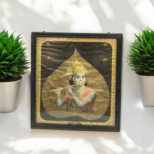 Vintage Hindu God Krishna Print Framed