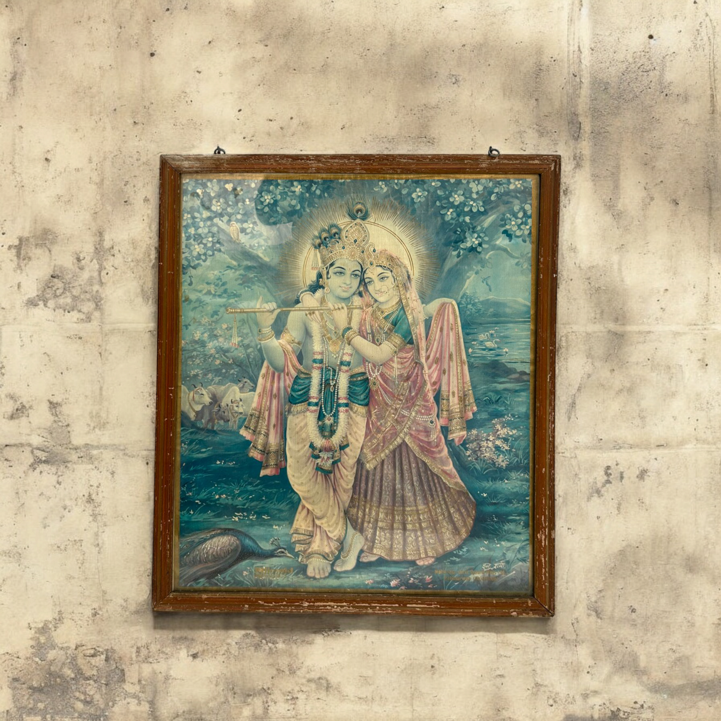 Vintage Hindu God Krishna Print Framed