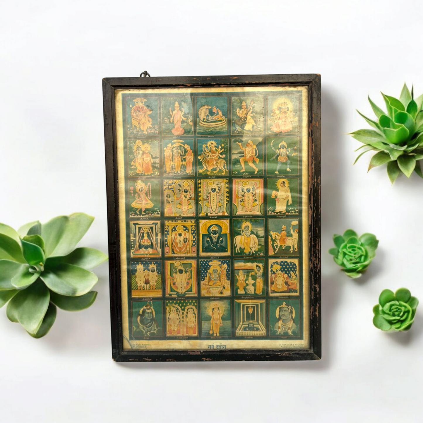 Vintage Hindu Religious  Litho Print Framed