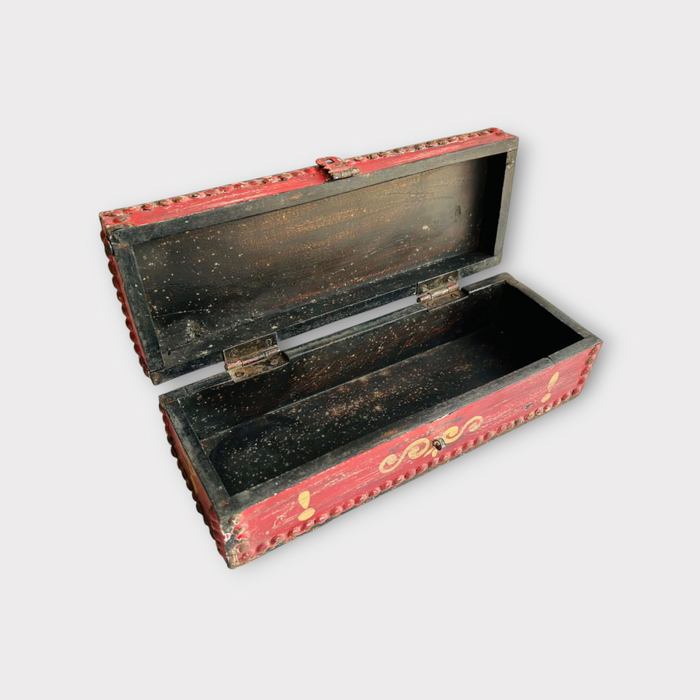 Vintage Hand Painted Wooden Box /Pencil Box /Old Hand Crafted  Painting Brush Box