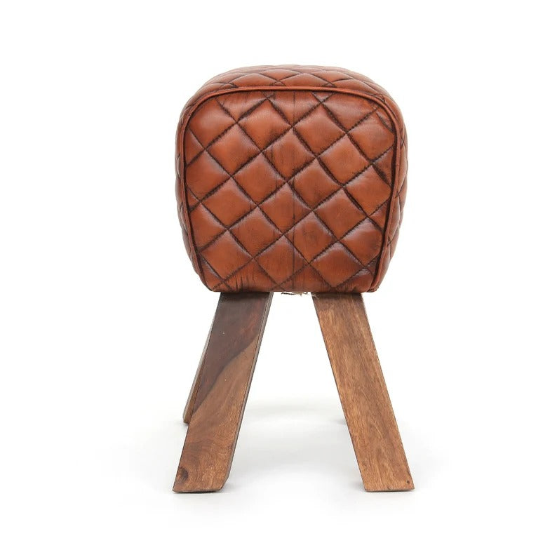 Wooden lether puff stool