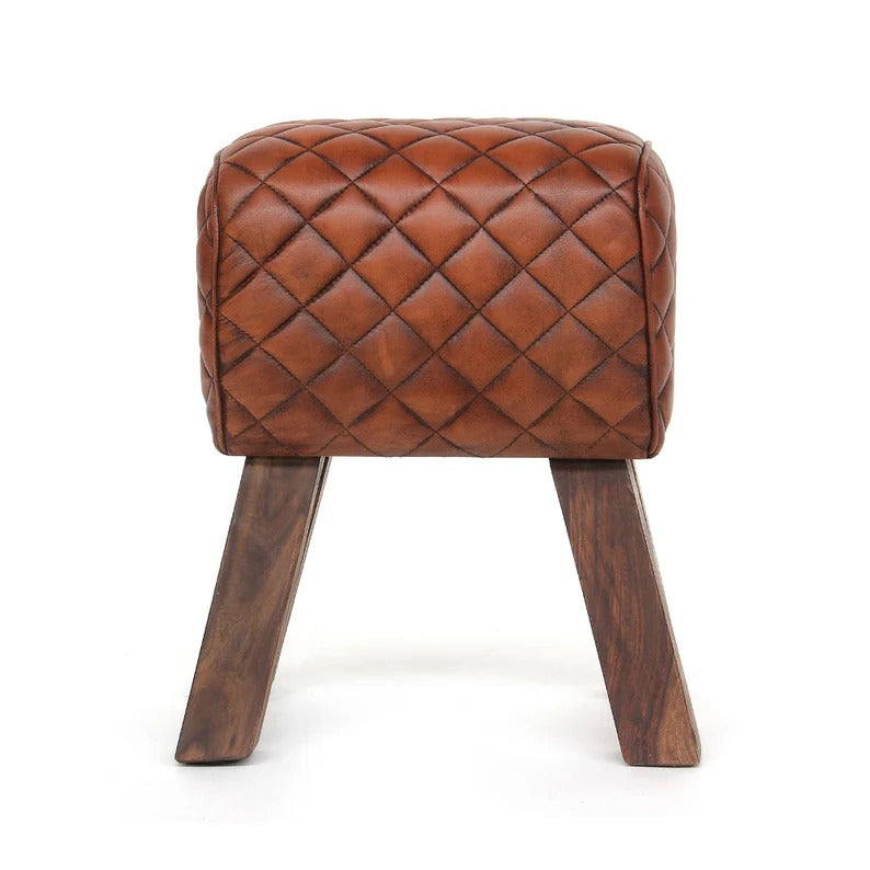 Wooden lether puff stool