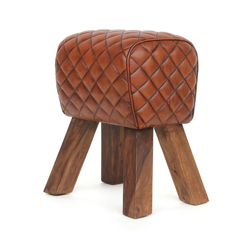 Wooden lether puff stool