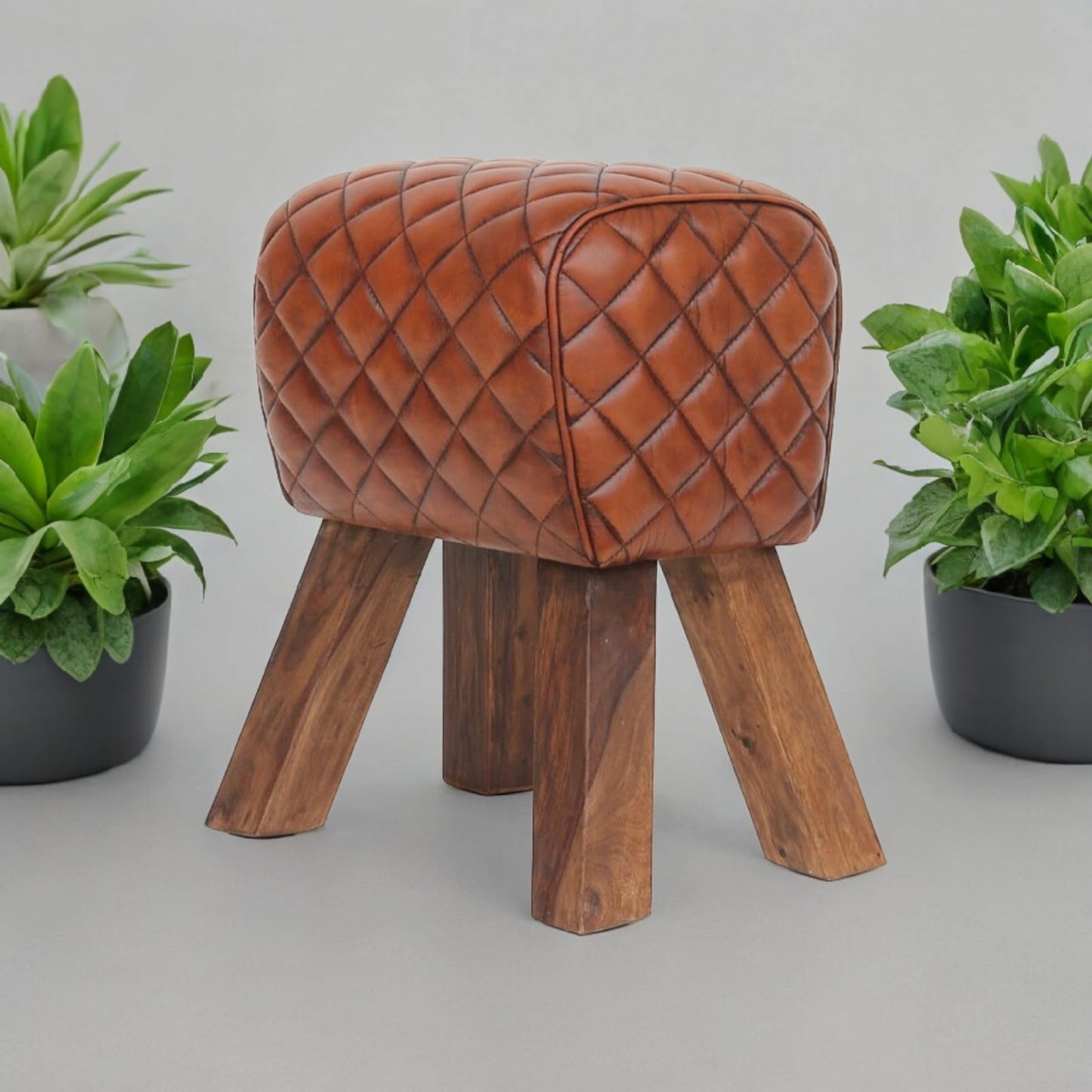 Wooden lether puff stool